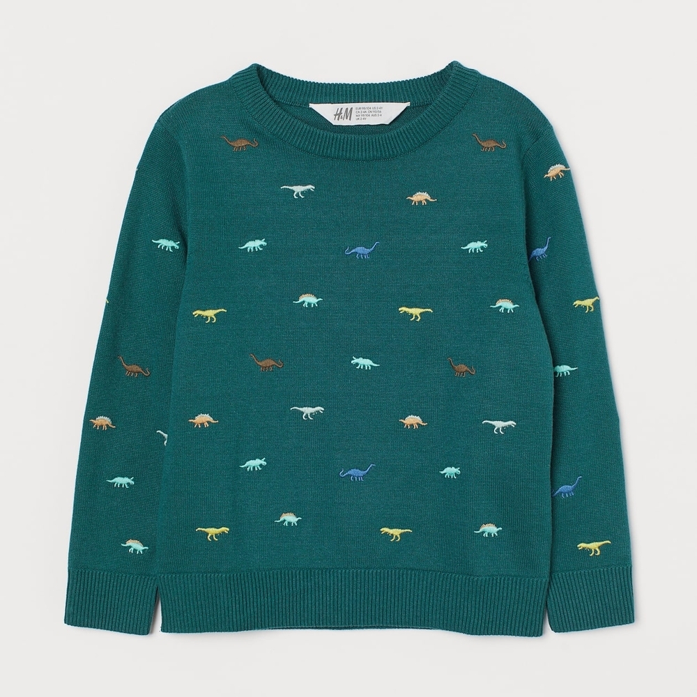 H&M Kids Teal Sweater with Dinosaur Pattern - Picture 2 of 9